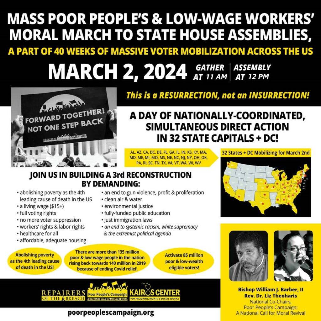 POOR PEOPLE'S CAMPAIGN, STATE HOUSE ASSEMBLY ON SOUTH PLAZA OF THE OKLAHOMA CAPITAL, MARCH 2, 2024. GATHER 11 AM, ASSEMBLY 12 PM.